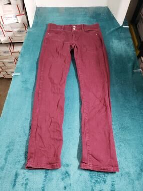 Apt 9 Jeans Size 8 Womens Red Stretch Pants Elastic Waist Mid Rise Straight